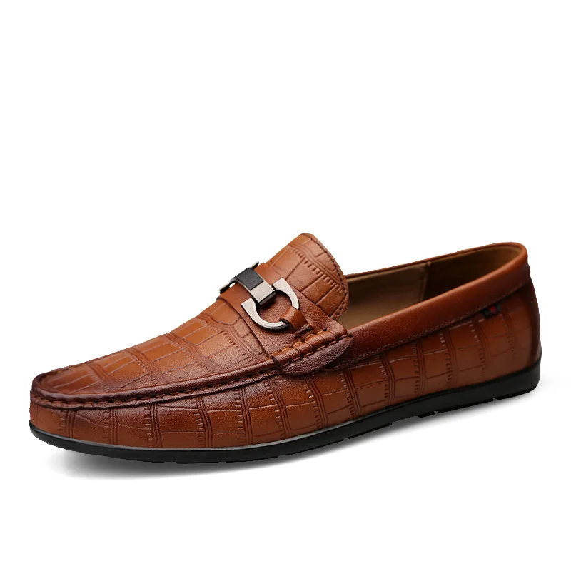 Большие размеры 38-45; модная мужская обувь из натуральной кожи; Повседневная официальная обувь без шнуровки; мужские лоферы; мокасины из натуральной кожи; обувь для вождения - Цвет: brown