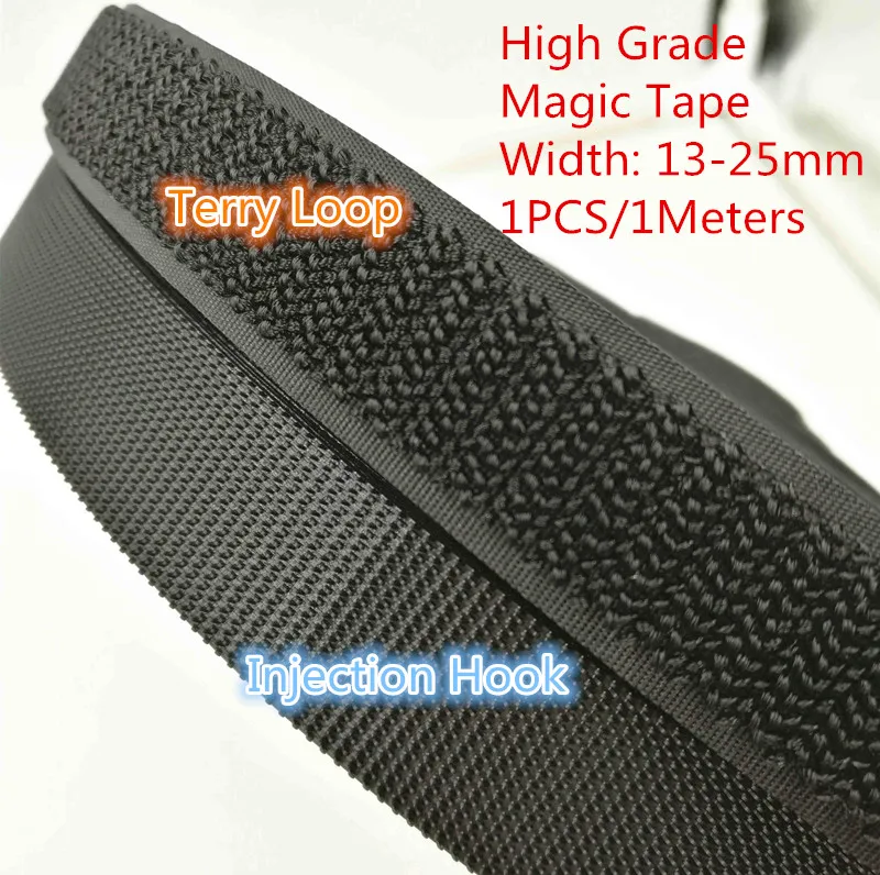 

1PCS MT004 Width 13-25mm High Grade Injection/Plastic Hook+Terry Loop Without Glue Nylon Fastening Tape Magic Tape 1 Meters
