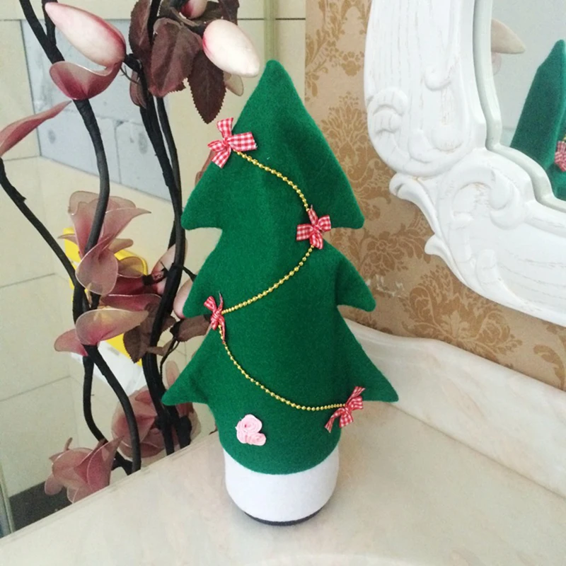 Tree Shape Wine Green Cover Wine Bottle of Champagne Wine Gift Holder of Candy Bag Christmas ...