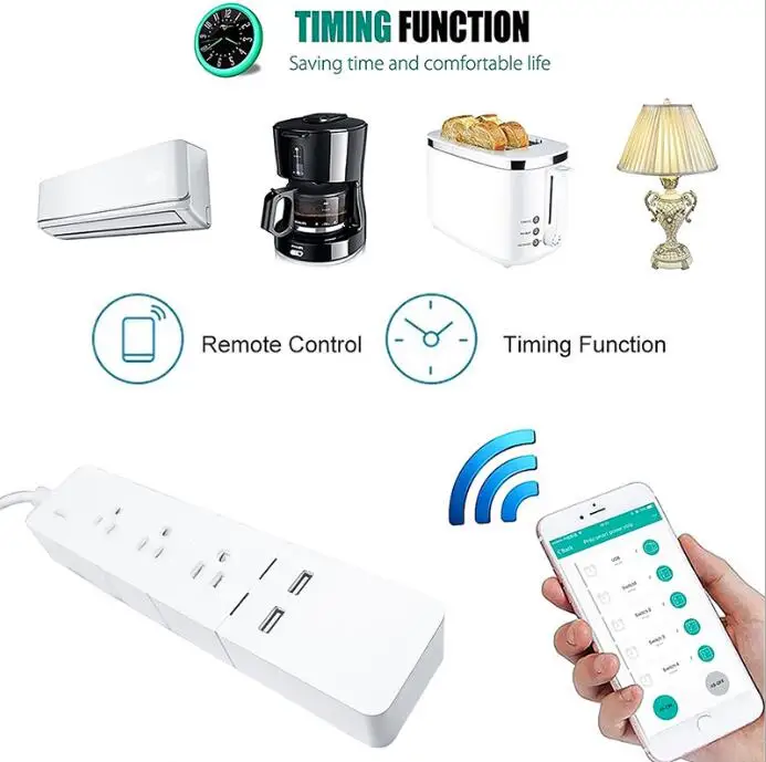 Tuya Smart WiFi Power Strip smart US plug Переключатель перегрузки защита от перенапряжения 3