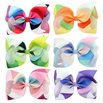

6pcs/lot 8" Large DIY Colorful Geometric Design Ribbon Bow Barrettes Clips Girls Hairpins Kids Baby Hairclips Hair Accessories