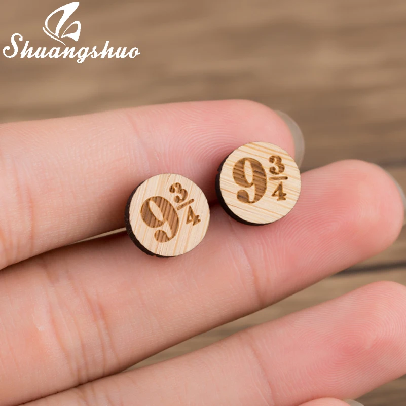 Женские круглые серьги Shuangshuo с гравировкой из дерева на платформе 9 34