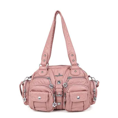 pink Ainvoev/женская сумка из искусственной кожи с эффектом стирки; сумки на плечо; Повседневная сумка-мессенджер; модная однотонная вместительная сумка-хобо для женщин - Цвет: pink
