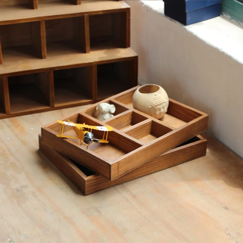 Five Lattice Food Flower Pot Wood Box Cosmetics Organizer