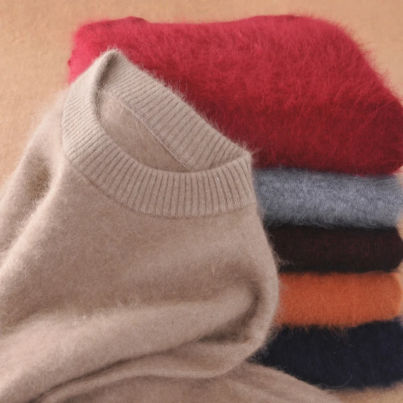 2018 мужские пушистые норковые кашемировые свитера зима осень мужские с круглым вырезом с длинным рукавом Пуловеры мягкий теплый трикотаж