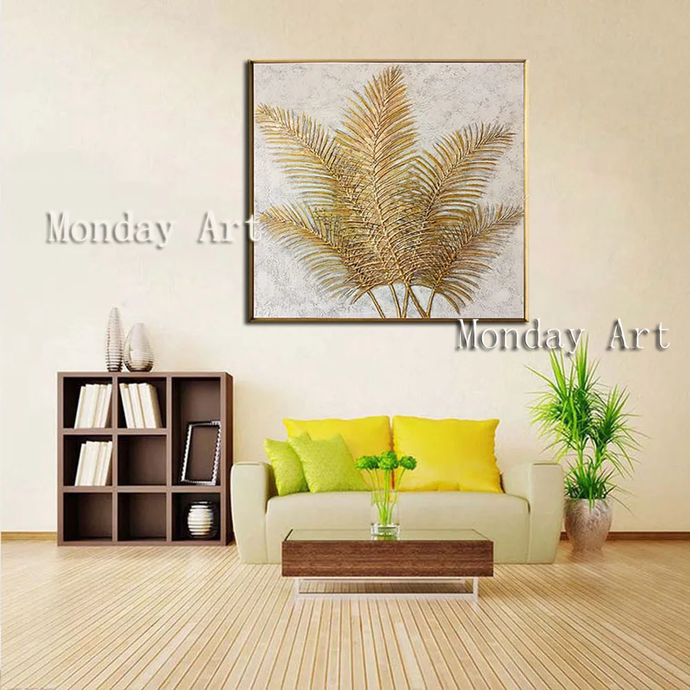 LL Gift-Gold-Art-Iron-tree-leaves-Handpainted-Abstract-oil-painting-wall-Art-picture-on-Canvas-For (4)