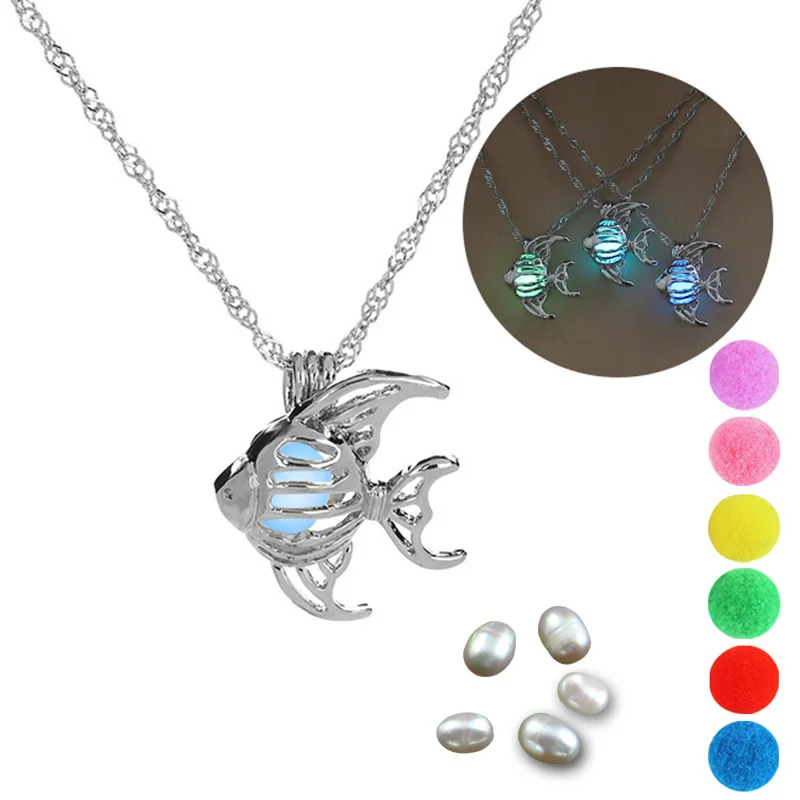 

Pear cage fish necklace pendant essential oils diffuser locket for luminous ball glowing ball oyster pearl women girl
