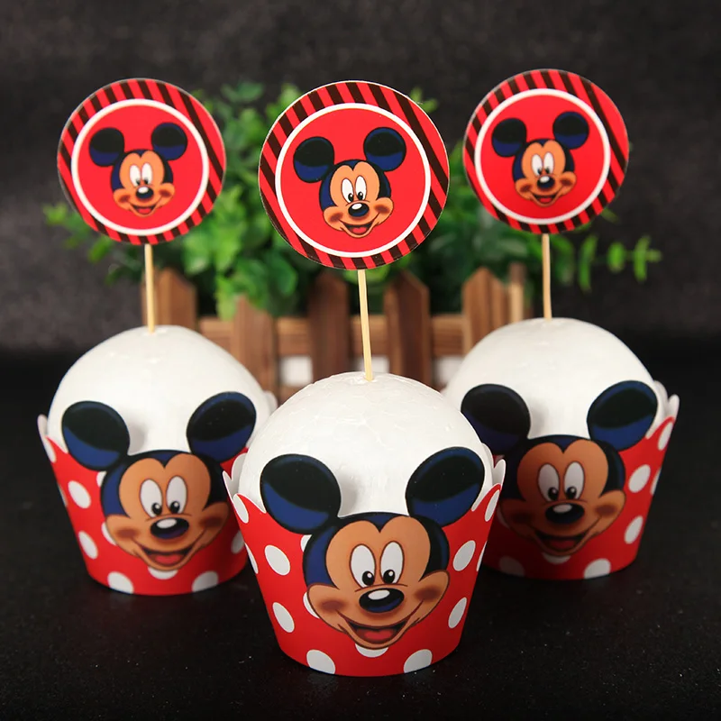 

24pcs/lot Mickey Mouse cupcake wrapper toppers picks decoration baby birthday party supplies cupcake wrappers