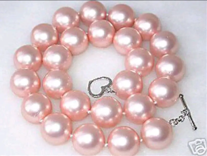 

FREE SHIPPING>>>@@ > Beautiful 12mm pink shell pearl Necklace 18"^^^@^Noble style Natural Fine jewe &