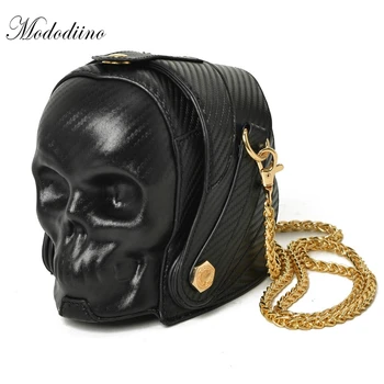 

Mododiino New Women Handbag Funny Skeleton Head Black handbag Gold Single Shoulder Bag Fashion Designer Satchel Skull BagDNV0747