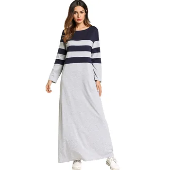 

185742 Muslim Women's Clothing In The Middle East Long Skirt Round Collar Color Stripe Splicing Dresses Mujer Vestidos