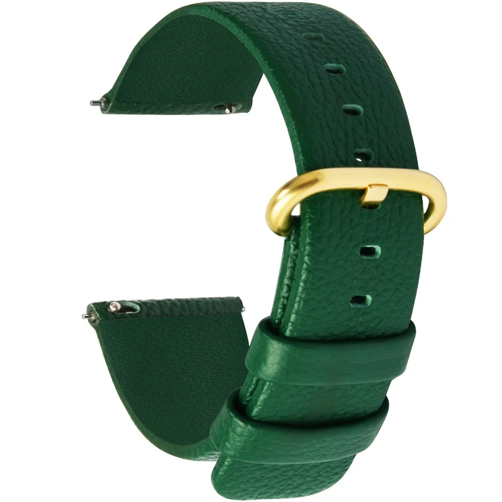 Gold Buckle Quick Release Watch Band Genuine Leather Strap Gold Buckle