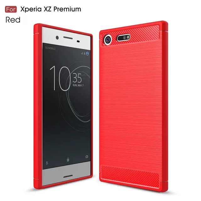 For Sony Xperia XZ Premium Case Carbon Fiber Silicone TPU Skin Soft Back Cover Phone Case for Sony Xperia XZ Premium G8141 G8142 Red