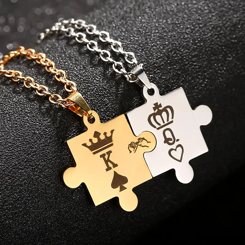 

Poshfeel Letter King & Queen Couple Necklaces with Crown Stainless Steel Tag Pendant Necklace Dropshipping Gift MNE180013