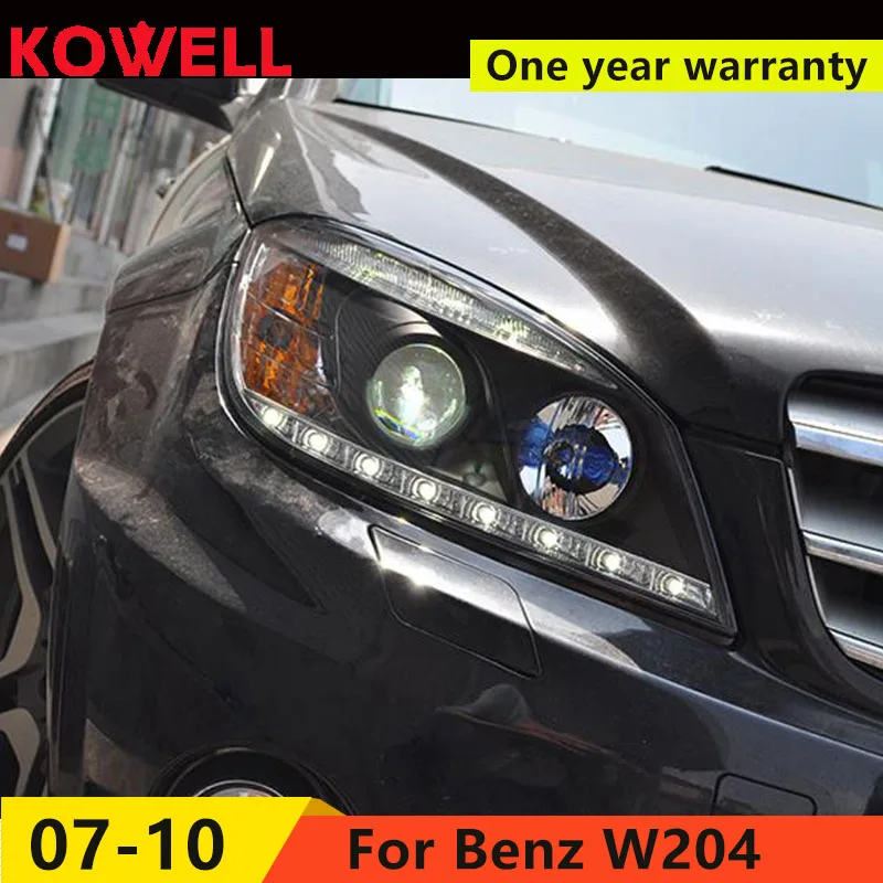 

KOWELL Car Styling For W204 C180 C200 C260 Headlights 2007-2010 W204 LED Headlight DRL Lens Double Beam H7 HID bi xenon lens