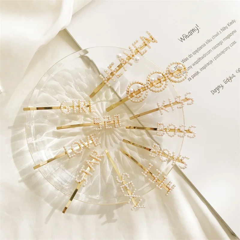 Hot Sale Women Girls Fashion Elegant Pearl Hair Clips alloy Hairpins Female Hair Styling Accessories F013