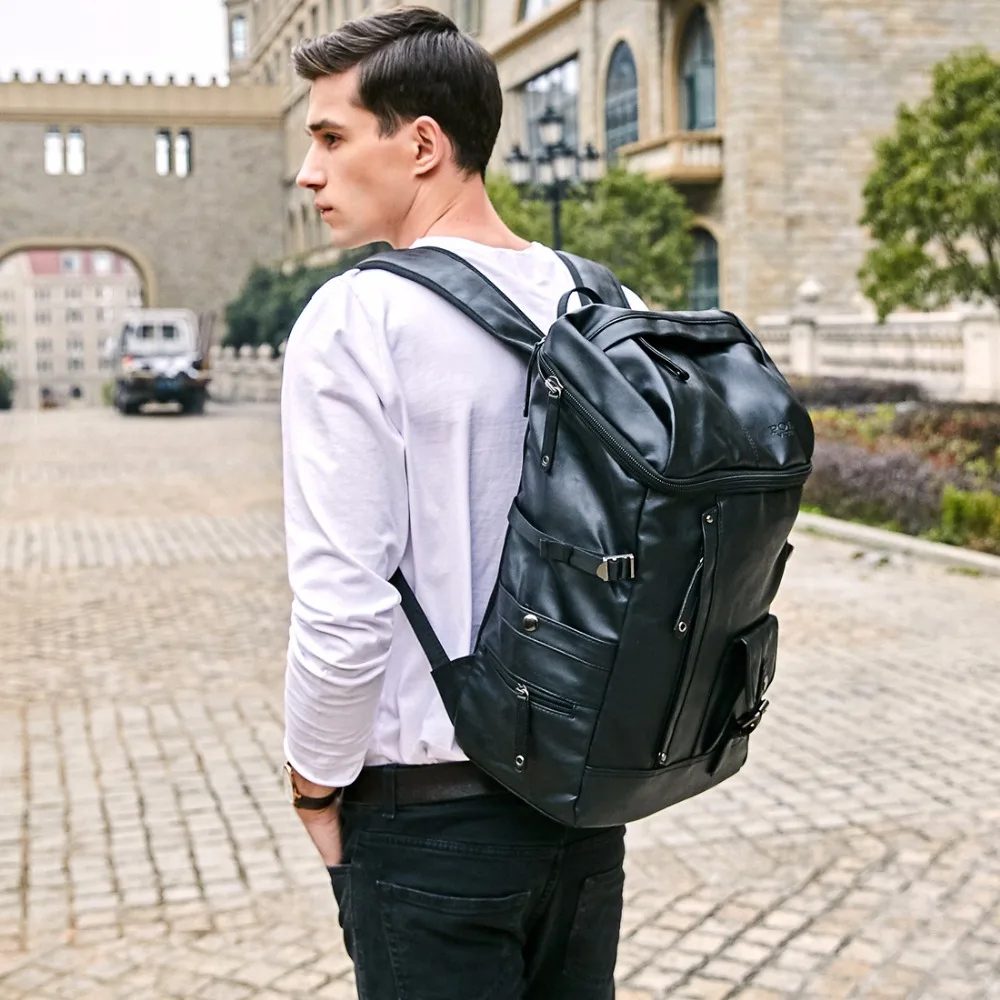 Vicuña POLO de alta capacidad grande para hombre bolsa mochila negro de cuero mochila viaje mochila masculina
