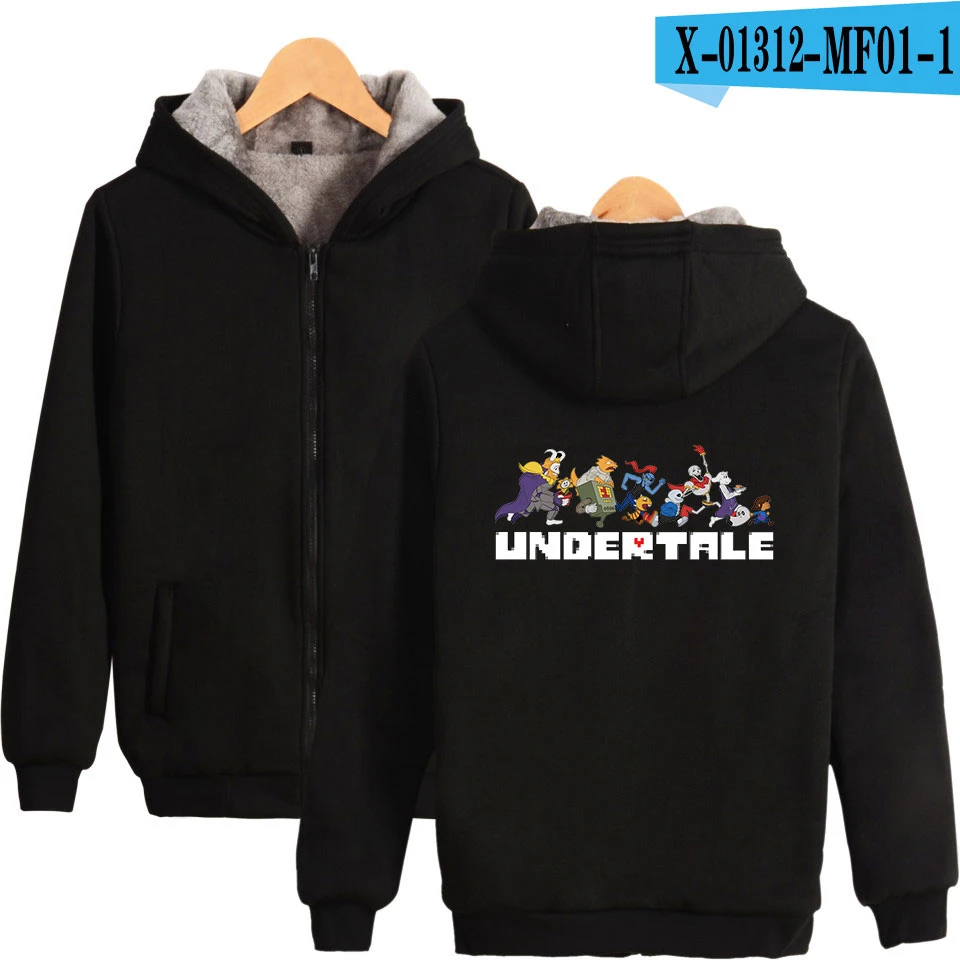 Undertale модные куртки с напечатанным рисунком для женщин/мужчин с длинным рукавом на молнии с капюшоном теплые пальто горячая Распродажа уличная зимняя одежда - Цвет: black