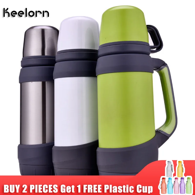 Online Keelorn Vakuum Flaschen Thermoskannen Edelstahl 1.2L 1L Große Größe Im Freien Reise Tasse Thermos Flasche Thermische Kaffee Thermos Cup