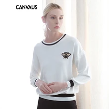 Canvaus осенне-зимний пуловер Женская одежда трикотажная футболка белая Повседневная Свободная Вязаная футболка с круглым вырезом и длинными рукавами Топы FS218A