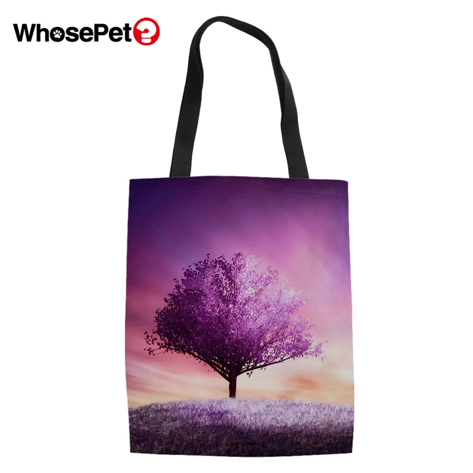 

WHOSEPET Fashion Linen Bags Love Heart Shape Trees Pattern Large Capacity Handbags Beautiful Shoulder Totes Girls Shopping Bags