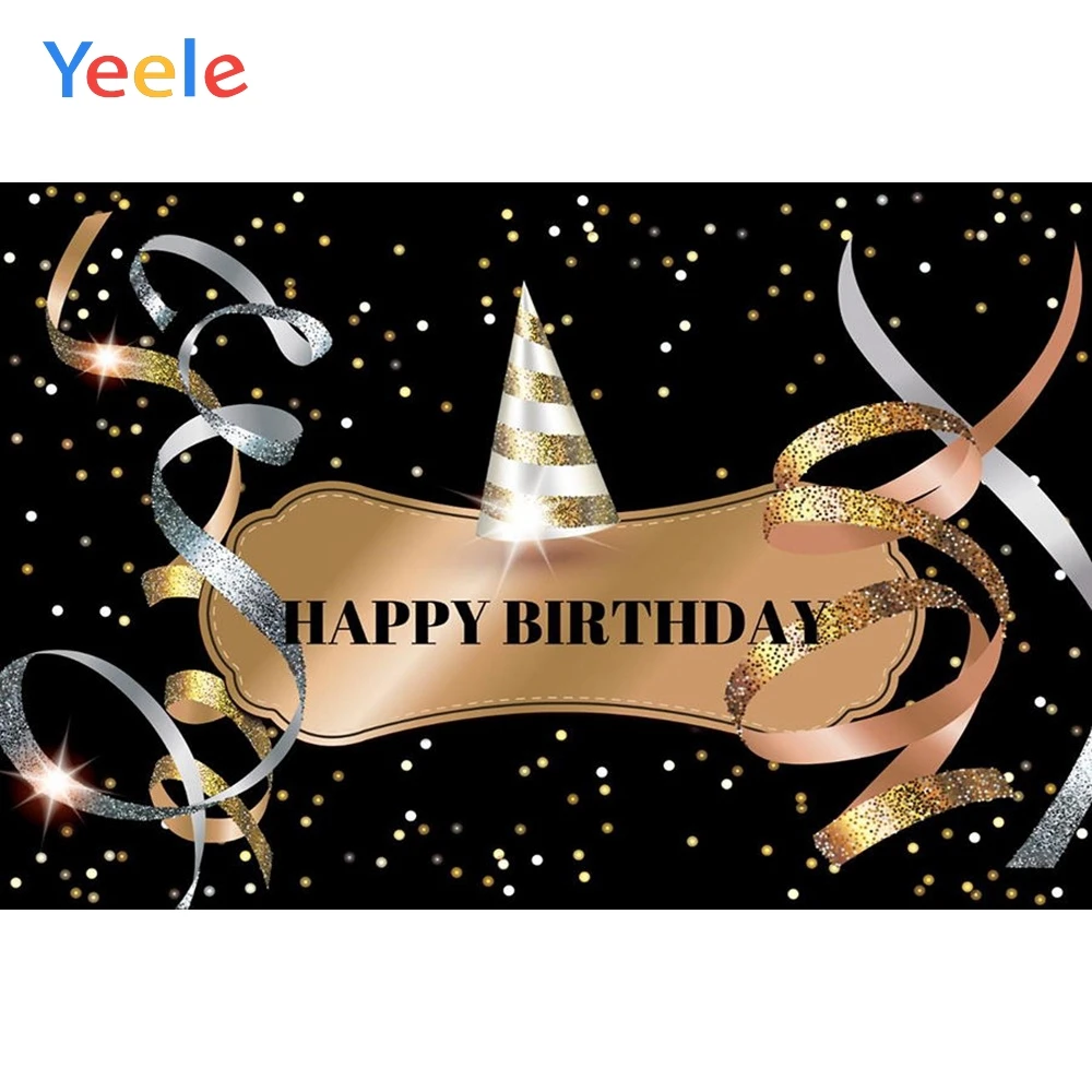 

Yeele Happy Birthday Party Photocall Background Gold Flash Ribbon Woman Man Custom Vinyl Photography Backdrop For Photo Studio