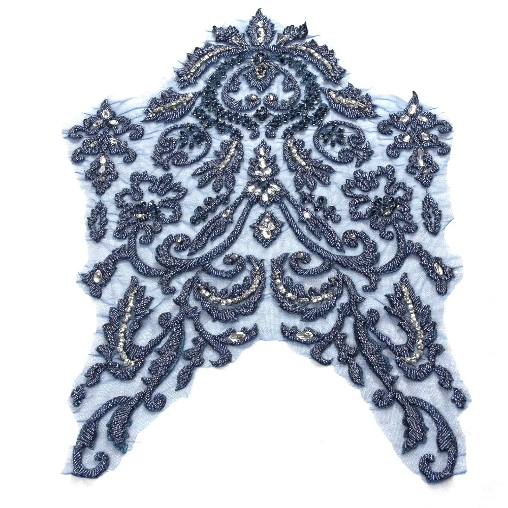 

Off white large pattern with heavy beads applique patch ployester embroidery patch wedding dress Accessories