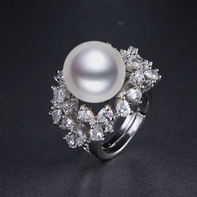 New Luxury Big Pearl Women Ring AAA Cubic Zirconia Pave White /Gold-Color Finger Rings For Wedding Party Gifts R-004 blucome luxury aaa zircon copper ring clear cz micro pave gold color rings for women flower big long section finger ring wedding