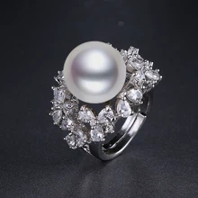 New Luxury Big Pearl Women Ring AAA Cubic Zirconia Pave White font b Gold b font