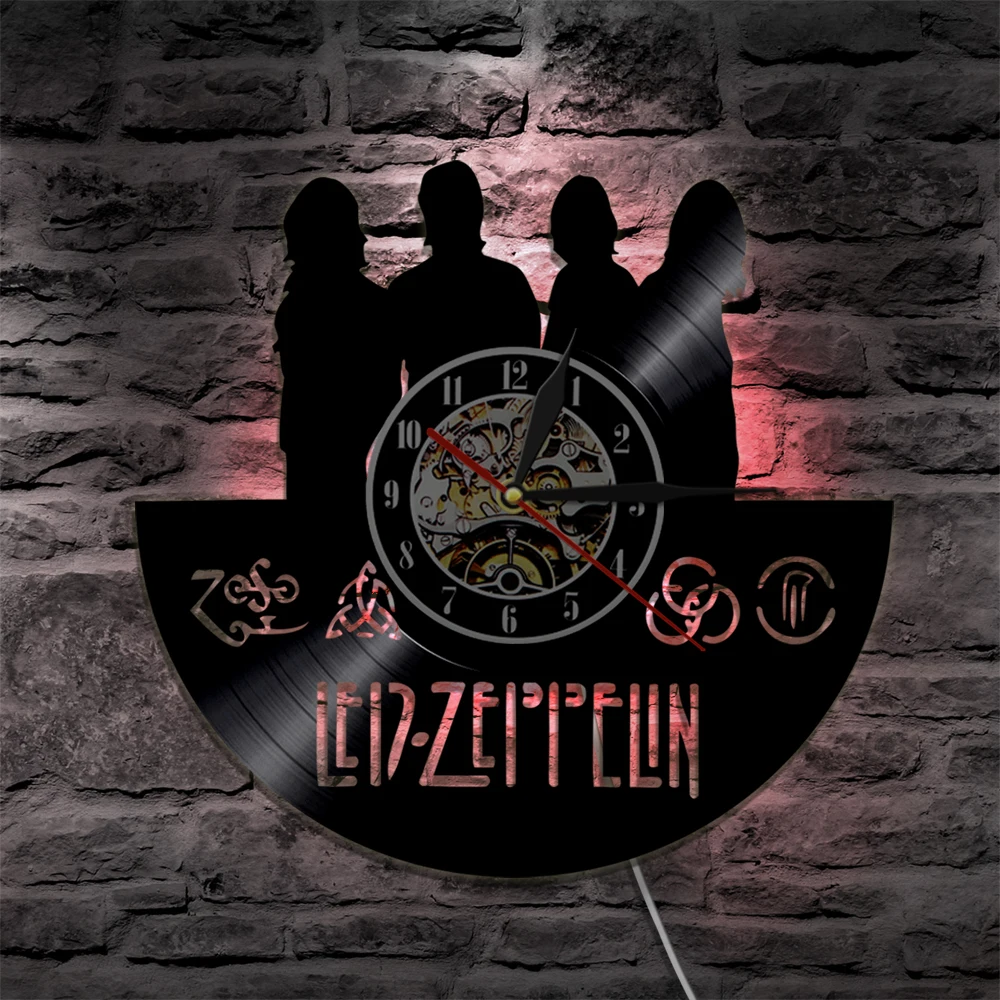 1Piece Led Zeppelin Rock Band Vinyl Clock Wall Light Led Vintage Record