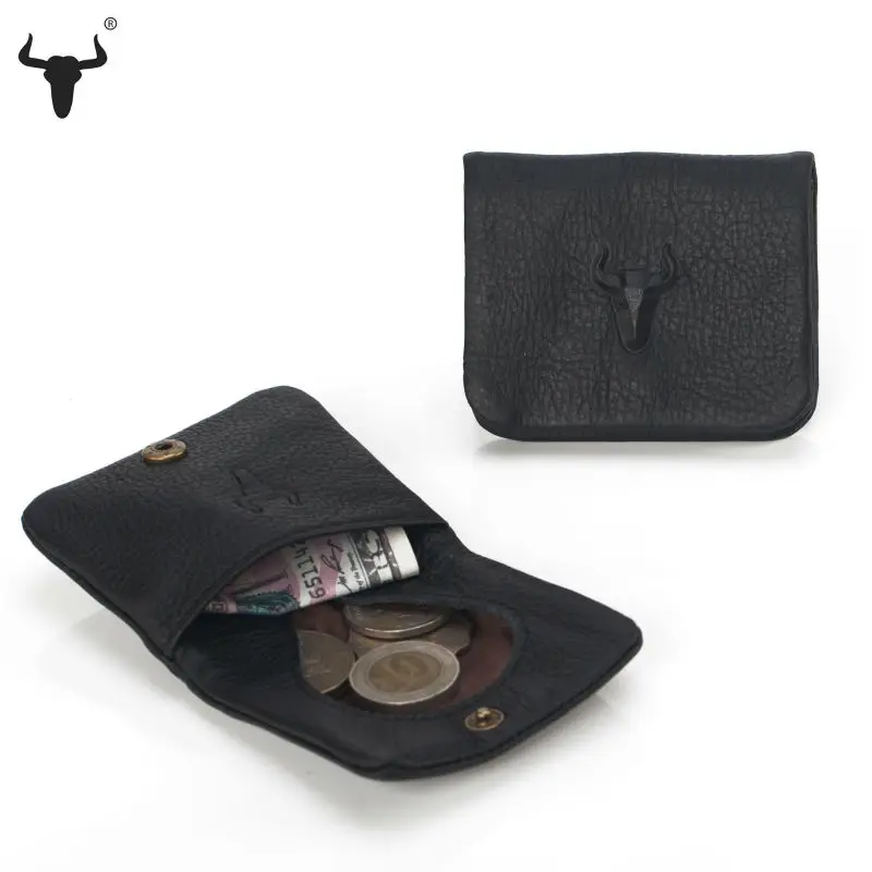  High Quality Men Genuine Leather Mini Coin Purse Women Small Coin Bags Slim Wallet Creative Designer Black Cowhide Storage Bag 