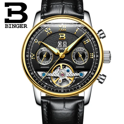 Швейцарские BINGER часы мужские люксовый бренд Tourbillon несколько функций водонепроницаемые Механические Мужские наручные часы B-8603M-6 - Цвет: Item 8