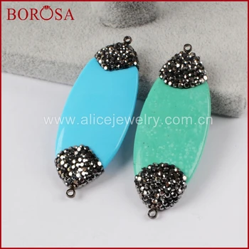 

BOROSA New Manmade Howlite Stone Connector for Jewelry Making, Druzy Stone Connector Rhinestone Pave Zircon Double Bails JAB729