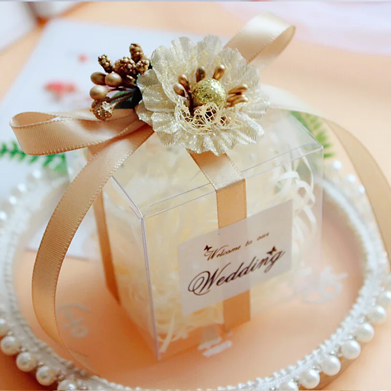 

2019 new Clear Square Wedding Favor Gift Box PVC Transparent Party Candy Bags Chocolate Boxes 6x6x6cm 25pcs