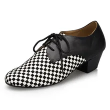 White&balck Latin Dance Shoes Men Lace Up Ballroom Dance Shoe Square Heel Salsa Shoes Soft 1835