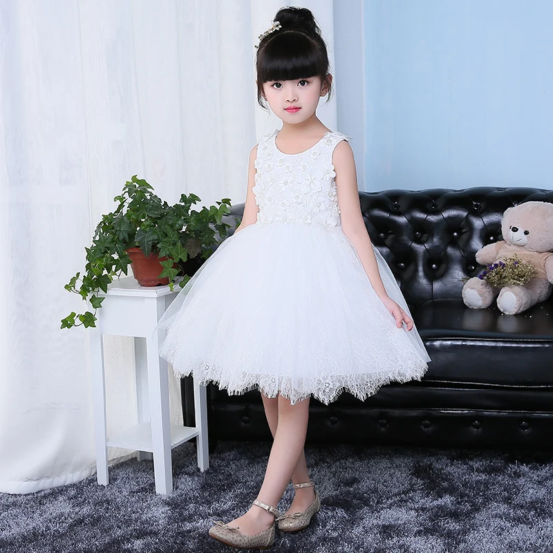 

2017New Arrival Korean Sweet Girls Appliques birthday party wedding princess dress for girls kids children girl white dress