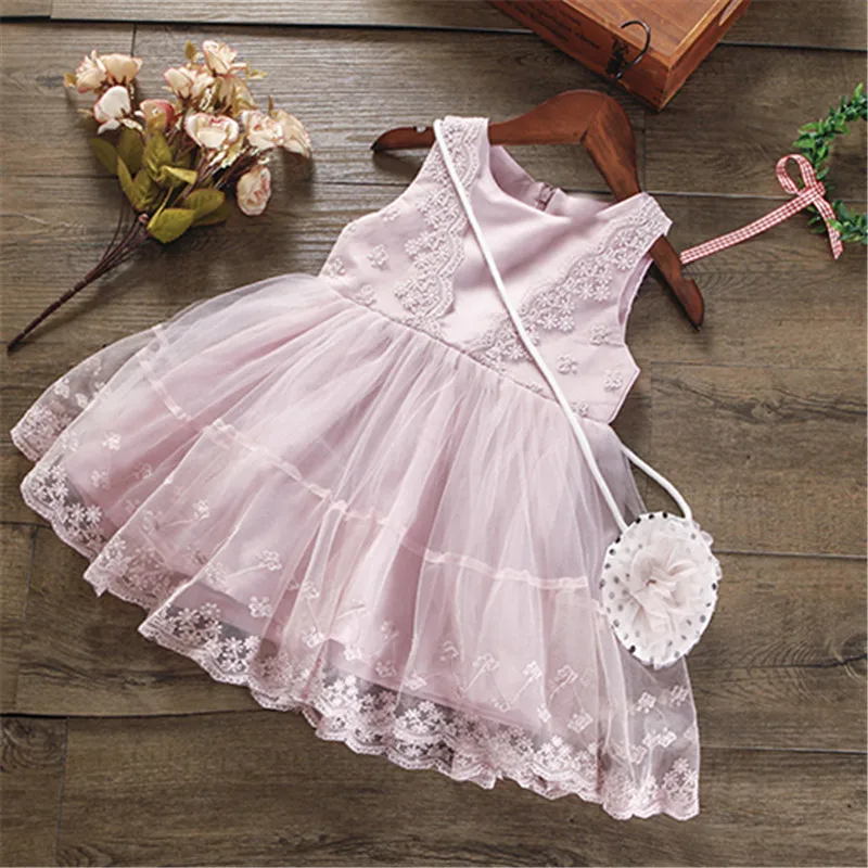 

Babe dress summer New Sleeveless sweet princess dress pink lace Party Dress kids dress Girls Clothes for 2-6 yrs
