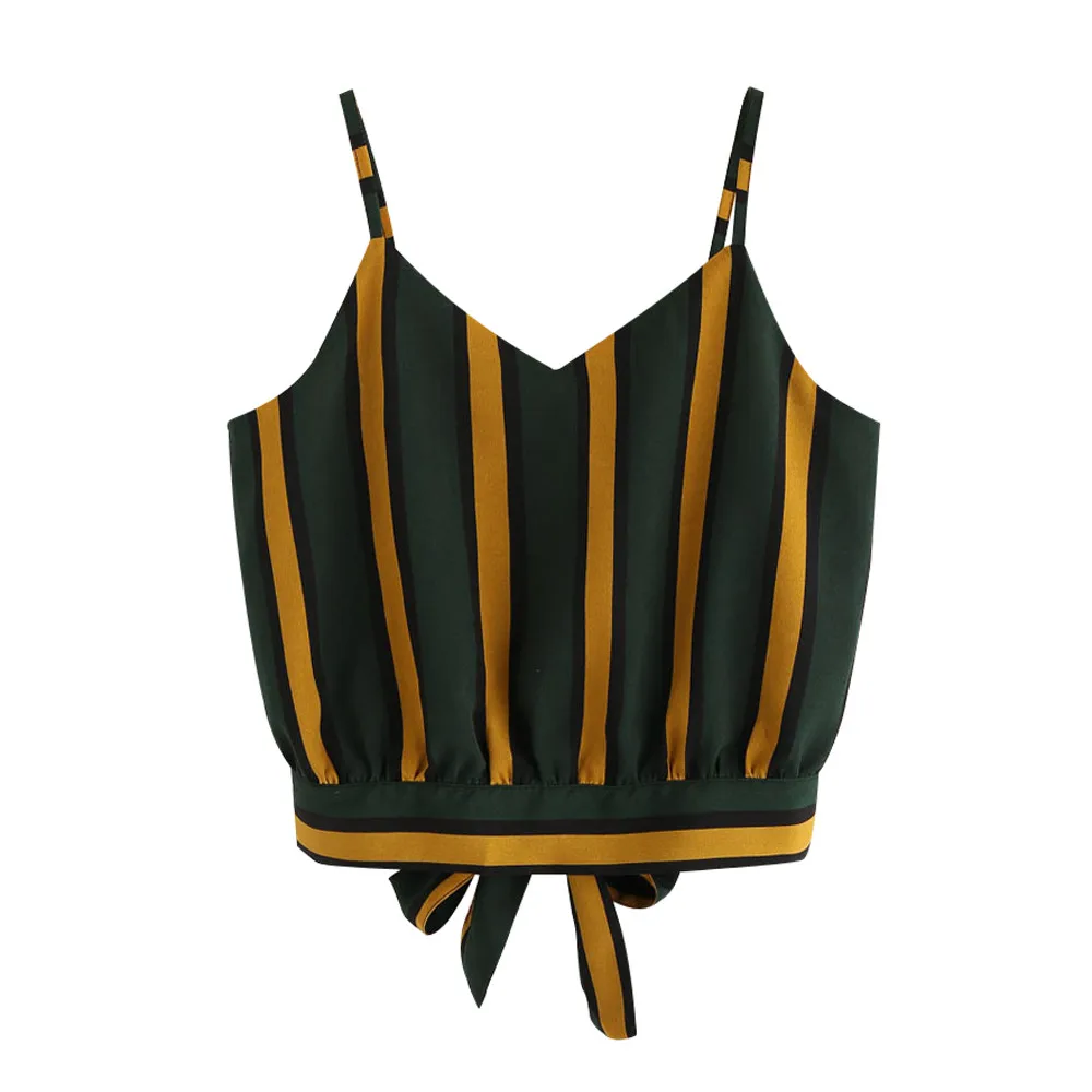 

Sexy Female Crop Tops 2019 Women Camisole Shirt Stripe Vest V Neck Tie Back Crop Cami Tops Dropship #0803 A2#