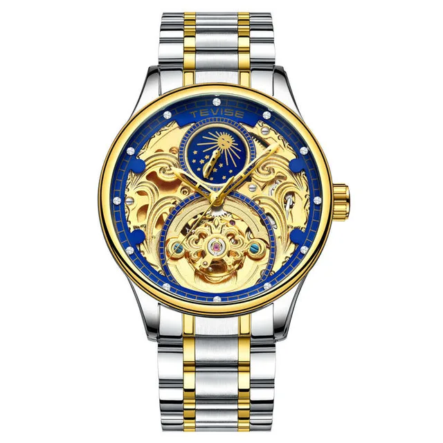 TEVISE мужские часы Скелет автоматические механические наручные Tourbillon деловые