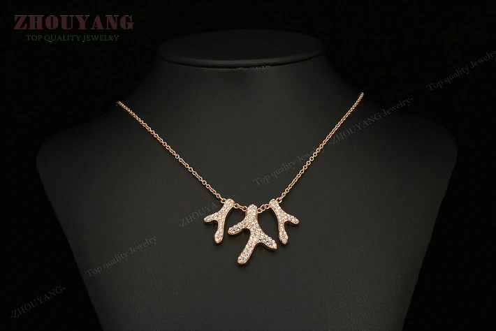 ZHOUYANG Top Quality ZYN261 Coral Reef Crystal Rose Gold Color Pendant Necklace Jewelry Austrian Crystal Wholesale