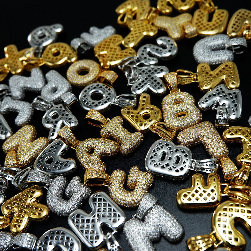 Пользовательские A-Z Пузырьковые буквы имя кулон Льдом Из золота или серебра мужская хип хоп подвеска ожерелье подарок ювелирные изделия Прямая