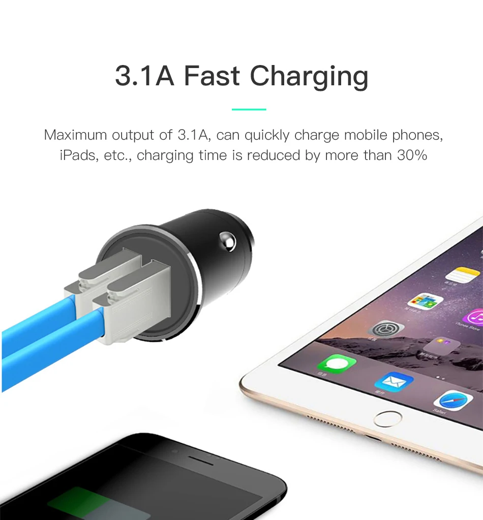 !ACCEZZ USB Car Charger Dual Port Adapter 3.1A 5V With LED Charger Universal For Xiaomi iPhone XS XR Huawei Samsung Mobile Phone (6)