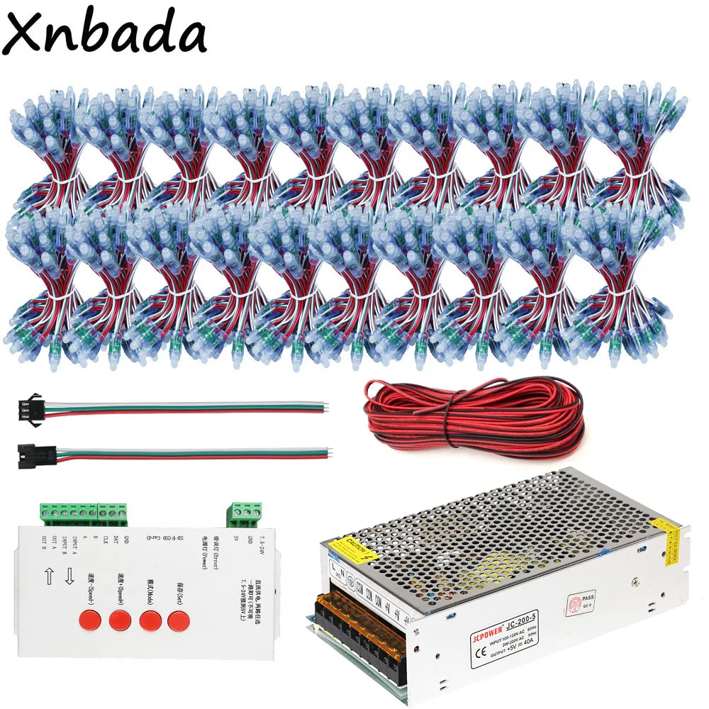 1000PCS 12MM WS2811 Full-Color Led Pixel Module IP68+T-1000S WS2811 Led Controller+5V 40A Led Power Supply Adapter