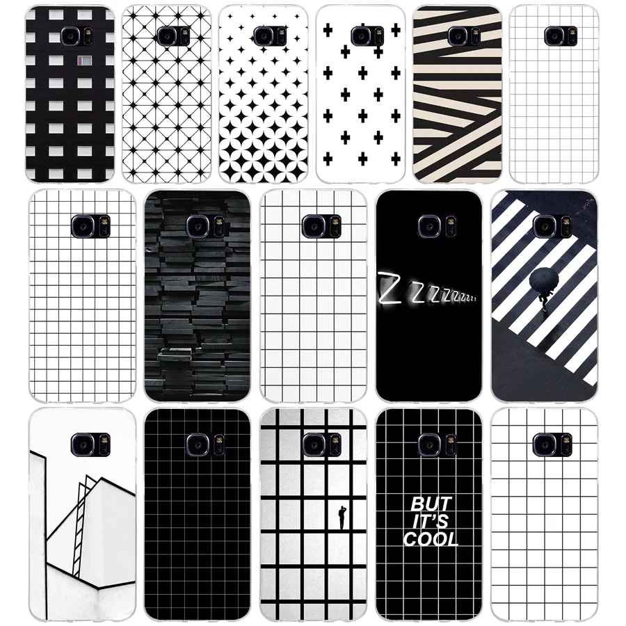 

48AQ white black grid minimalist Soft TPU Silicone Cover Case for samsung Galaxy s6 s6 s7 edge s8 s9 plus case