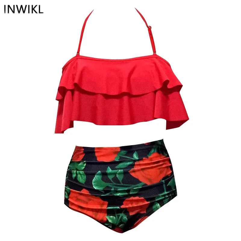 

Hot Sexy Bikinis 2019 new Ruffle Colorful Dot Print Floral Bikinis Women Swimsuit Bather Swimwear Plus Size Summer Beach Wear