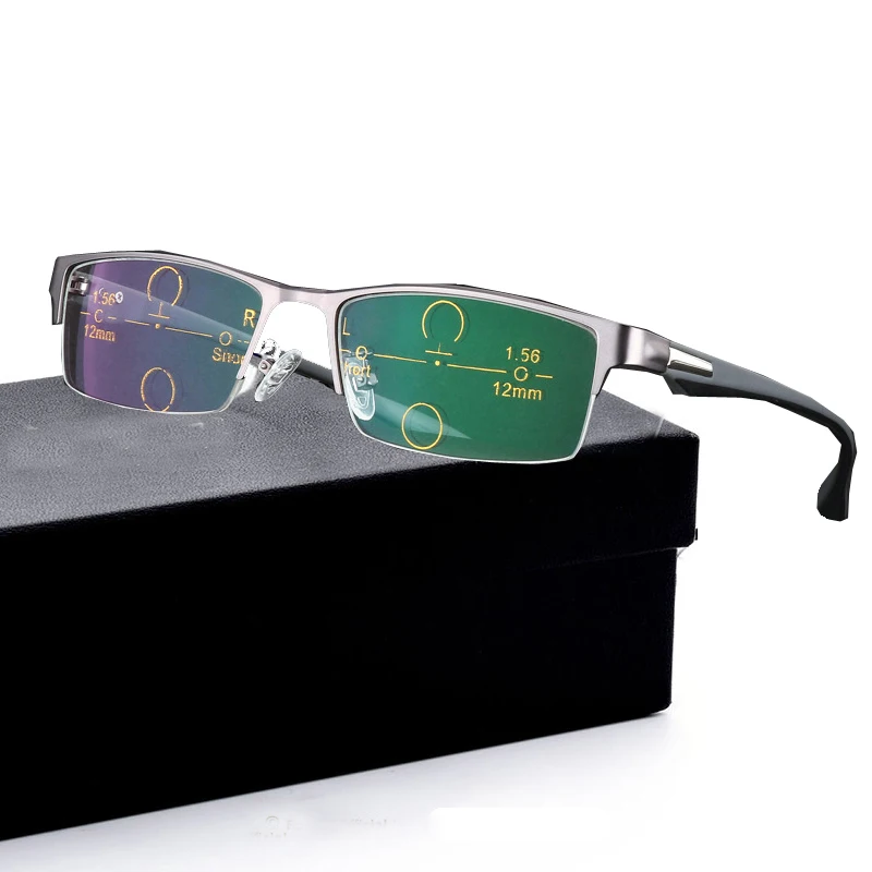 

High Quality 2018 Multifocal Progressive Reaing Glasses Alloy Semi-Rimless Frame Old People Photochromic Optics Eyewear