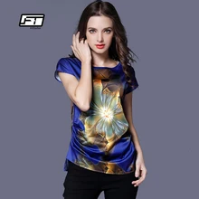 Summer Women Tops 2017 O Neck Short Sleeve Print Floral Chiffon Shirts Fashion Flower Plus Size 5xl T Shirt Womens