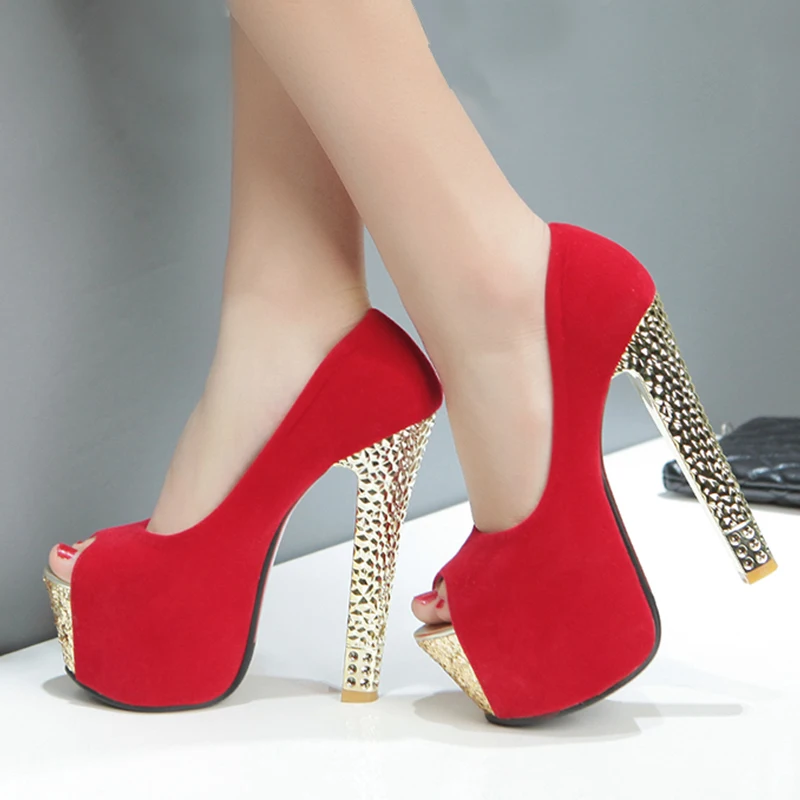 

SARAIRIS 2019 big size SUPER high heeled slip on Platform Women Shoes Woman sexy brides Party wedding Woman red pumps