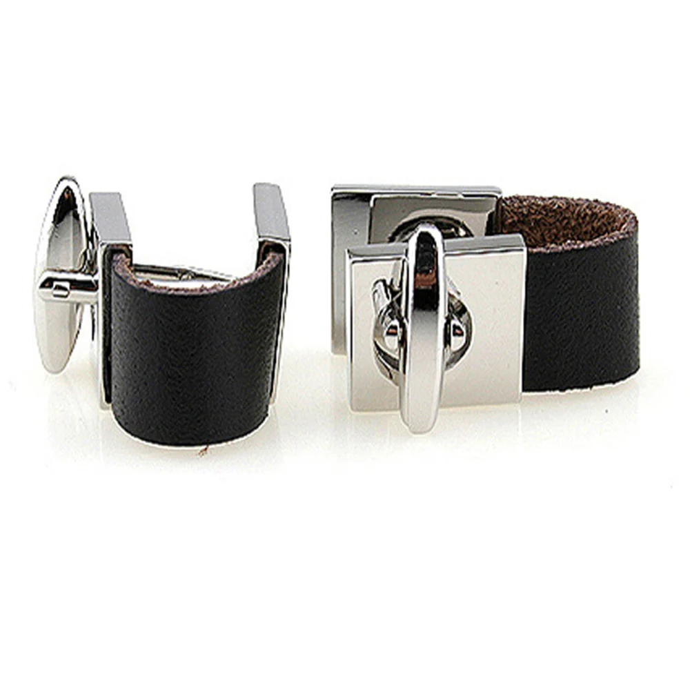 C013 High End Leather Chain Cufflinks for Mens French Shirt Cuff bottons Black links Fashion Brand Men Jewelry Gift | Украшения и