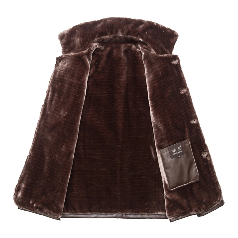 Куртка из искусственной кожи с мехом для мужчин, зимняя теплая Толстая флисовая Мужская Повседневная ветровка, верхняя одежда, пальто на пуговицах, классическое Брендовое пальто